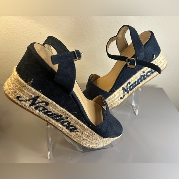 Nautica Shoes - ⚓️”Nautica” Navy Blue Suede Espadrille Wedge Sandals Size 7⚓️